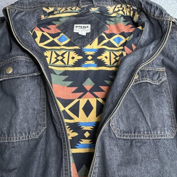 Duke Haband Jacket Mens XL Denim Blue Aztec Lined Full Zip Workwear Western - Picture 4 of 14